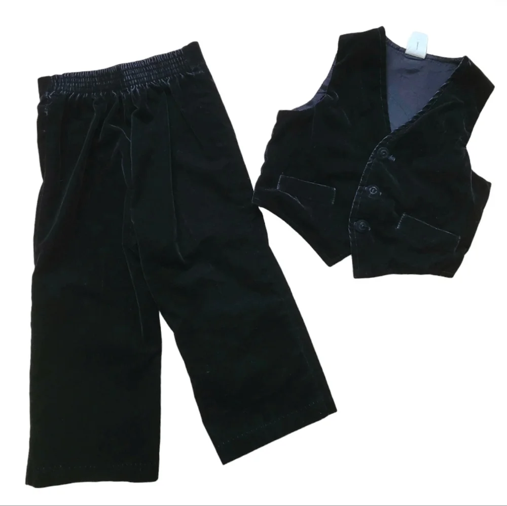 Vintage 1990s special occasion black velvet 2-piece suiting vest and dress pants